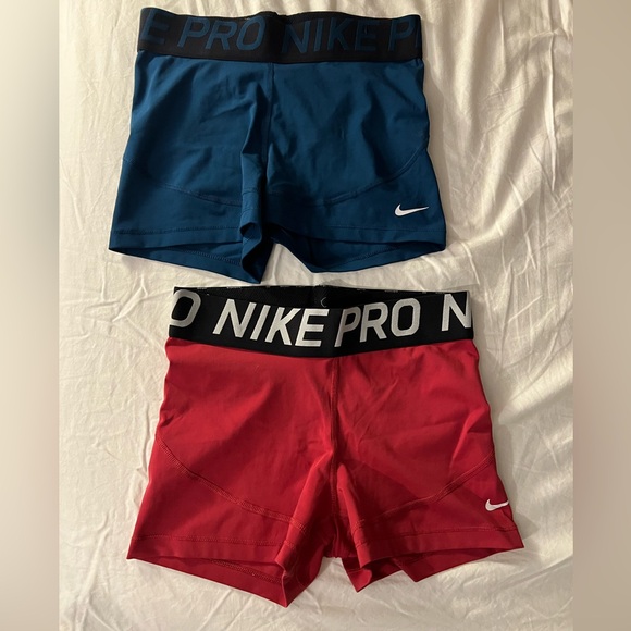 Women’s Nike Pro Red and Navy Athletic Shorts - Picture 1 of 5
